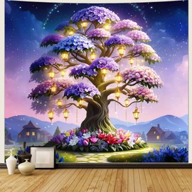 Homxi Tapestry Trees 240 x 220 cm, Forest Night for Bedroom, Enchanted Forest Purple Pink Blue