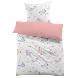 MUSOLEI Unicorn Bed Linen 135 x 200 cm Children's Bed Linen Girls 3D Print Cartoon Duvet Cover and 1 Pillowcase 80 x 80 cm for Children Gift for Birthday Christmas Colourful