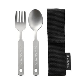 LALPHA Ultra-Lightweight Titanium Cutlery Set - Made in Tsubame-Sanjo, Includes Spoon and Fork with Storage Case for Backpacking