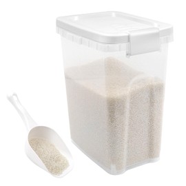 Tight-Lock Rice Container 15 Lbs - Airtight Flour Container with Scoop - Food-Grade Plastic Food Storage Container for Cereal, Sugar - Dry Food Dispenser for Kitchen, Pantry Organizers and Storage