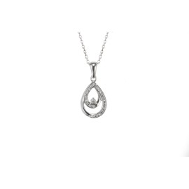 Jewelryland 925 Sterling Silver Genuine Diamond Double Teardrop Pendant Necklace
