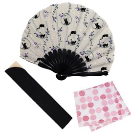 Osaka Choseido Folding Fan, Women's, Stylish, Business, Folding Bag, Handkerchief Included, Shaton, beige