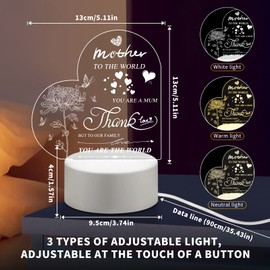 SupaWeiss Night Light Gifts for Mum, Mum Birthday Gifts,3 Colors Soft Warm LED Table Lamp, Night Light for Mother's Day, Thanksgiving, Acrylic Night Lamp Mum Gifts from Daughter/Son
