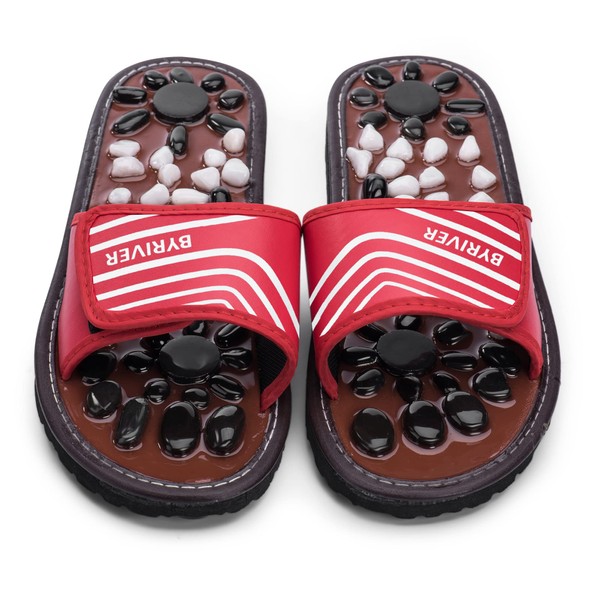 Relaxally Foot Massage Slippers Acupoint Shoes Acupuncture Sandals Foot Shiatsu Massager with Natural Cobblestone Stones Healthcare Relaxation Gift (Red27)