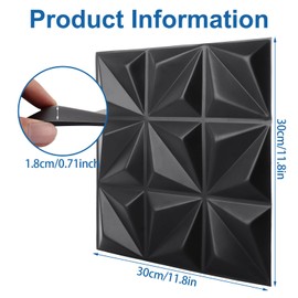 SHUESS 30 Pack 3D Wall Panels - 29 Sq.Feet Decorative Wall Panels - 30 x 30 CM PVC Wall Panels in Diamond Design for Living Room, Bedroom, TV Background Interior Home Wall Decor (Black)