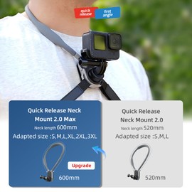 AuyKoo S2 MAX Camera Neck Mount With Magnetic Quick Release + Fixing Chest Strap, Necklace Lanyard Strap Holder Clip for DJI Osmo Action 5 Pro/4 Go Pro Hero 13 12 11 10 Insta360