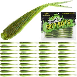 LUCKYFISHING Soft Plastic Baits Forked Tail Fishing Soft Bait for Bass Walleye Trout Crappie Lures Green Flash-3in-40pcs