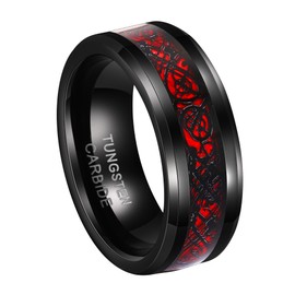 Jwicklirrng Size 9 8MM Dragon Tungsten Carbide Band Ring for Men Black Wedding Band Ring with Red Carbon Fiber Engagement Ring for Men Band Ring Gifts for Boyfriend Father