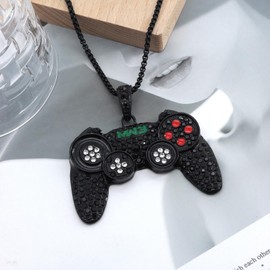 To My Son/Grandson Necklace Colorful Crystal Game Controller Necklaces Punk Hip Hop Friendship Necklace Game Console Necklace for Son/Grandson Best Friends (Black)