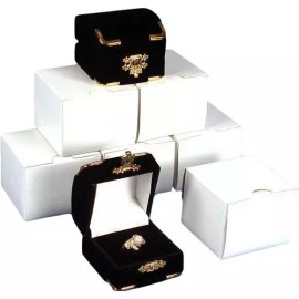 FindingKing 6 Black Velvet Ring Boxes With Brass Corners