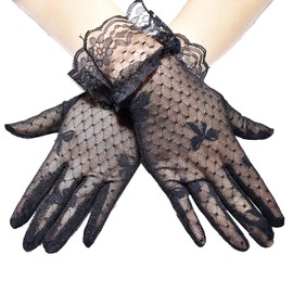 Lopsity Lace gloves Elegant Short Gloves Summer Gloves Women ladies gloves for Wedding Party and Tea Party Evening Gloves (BLACK)