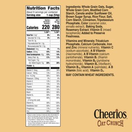 Cheerios Oat Crunch Cinnamon Breakfast Cereal, Made with Whole Grain, Large Size, 18.2 oz