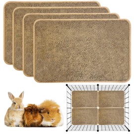 PINVNBY 4 Pack Guinea Pig Cage Liner Washable Guinea Pig Fleece Cage Liners with Non-Slip Bottom Reusable Guinea Pig Pee Pads Absorbent Bedding for Small Animals Rabbit Hamster (Brown 24" x 16")