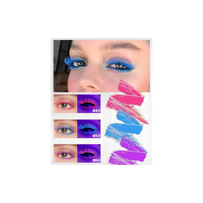 Máscara De Pestañas Con Brillo Uv(3 Unidades, Rosa, Azul Y
