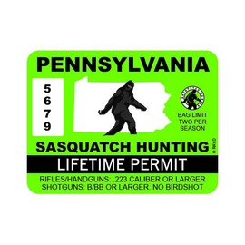 RDW Pennsylvania Sasquatch Hunting Permit - Color Sticker - Decal - Die Cut - Size: 1.25" x 0.94"