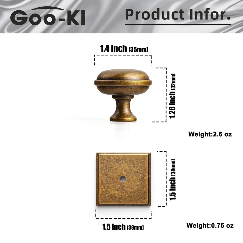 Goo-Ki Antique Brass Cabinet Knobs with Backplate Zinc Alloy Kitchen