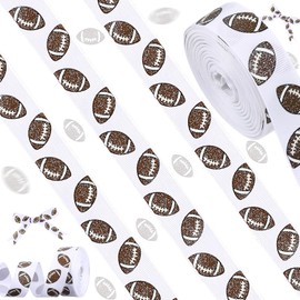 Giegxin 10 Yards 7/8 Inch Football Glitter Wired Edge Ribbon Football Theme Cheer DIY Crafts Fabric Ribbons Grosgrain Party Decorations for Crafts Team Hair Bow Lanyard Gift Wrapping(White)