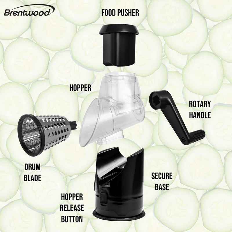 Brentwood KA-5060BK Rotary Cheese, Vegetable, Nut Grater, Shredder, and Slicer,
