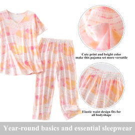 PNAEONG - Conjunto de pijama para mujer con pantalones capri y estampados casuales y divertidos, Naranja, Small