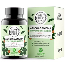 Organic Ashwagandha Capsules 2100mg – Stress Relief Supplement - Extra Strength - 100% Herbal, Organic Ashwagandha Root Powder Extract w/ Black Pepper - Energy, Mood & Cortisol Manager - Vegan, 90 Ct​