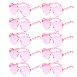 10 Pairs Pink Heart Sunglasses for Women Rimless Transparent Heart Glasses Bulk Bachelorette Party Favors
