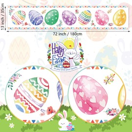 Easter Table Runner, 72 Inch Long Easter Eggs Table Runner, Spring Colorful Flowers Holiday Dining Burlap Table Runner, Cotton Linen Table Cloth for Farmhouse Home Kitchen Decoration 30 x 180 cm