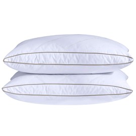 puredown® Natural Goose Down Feather Pillows for Sleeping Oval Gusseted Down Feather Pillow 100% Cotton Pillow Cover with Leaf Quilting Queen Set of 2
