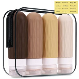 Silikon Reiseflaschen, Travel Bottles für Shampoo, Lotion, Spülung, Duschgel, Reise Shampoo Behälter Praktisches Reiseflaschen Set (Braun)