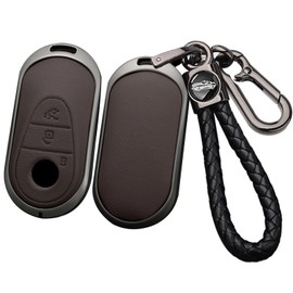 SANRILY Metal & Leather Fit for Mercedes Smart Key Fob Cover Compatible with Benz S580 2022 EQS SUV 2023 2021 2020 G-Class E-Class Keyless Key Case with Keychain Brown