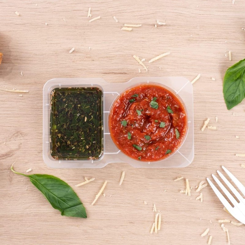 Tongke Double Compartment Condiment Container with Lids, Disposable Clear Salad