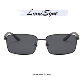 LumiSyne Retro Rectangular Sunglasses Men's HD Polarised Lens Square Metal Frame Lightweight Rectangular Glasses UV400 Protection Anti-Glare Shade Glasses for Travel Driving Fishing Outdoor, Black