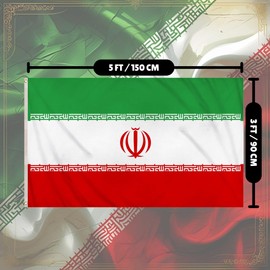 AKH® Iran Flag 5ft x 3ft Polyester | Double Stitched Seam with Metal Eyelets | Durable Iranian National Flag for Indoor & Outdoor Use, Wall Hanging, Garden, and Event Decoration