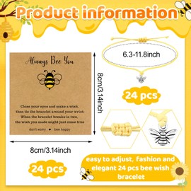 LIUBUJINGYING 24 Set Bee Wish Bracelet Adjustable Good Luck Bee String Bracelets Employee Appreciation Bracelet Gifts with Wish Cards Inspirational Bee Lover Gifts for Women Teachers Coworker