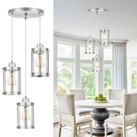 Osimir 3-Light Pendant Lighting, Brushed Nickel Dining Room Chandelier Light Fixture Over Table with Clear Glass, Modern Cluster Hanging Lights for Kitchen Island Sink, OS-3014-3BN