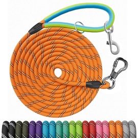 NTR 30FT Puppy Leash, Nylon Rope Long Dog Leash with 2 Swivel Hooks and Comfortable Padded Handle, Dog Line Tether for Small Medium Large Dogs Training, Playing, Camping, or Backyard