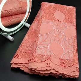 SJD LACE African Lace Fabric 5 Yards, Nigerian Water Soluble Guipure Cord Leaves Solid Lace Fabric with Sequins