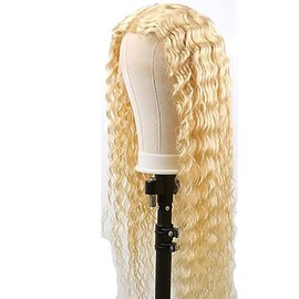 Hxxcoup Women's Real Hair Wig, 13 x 1 Lace Human Hair Wig, #613 Blonde Deep Wave, Pre-Plucked Hairline with Baby Hair, Unprocessed Hair, Transparent Lace for Women, Minimal Smell, 28 Inches (71 cm)