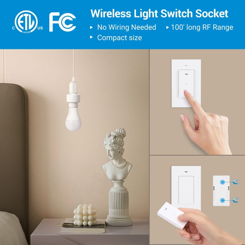 DEWENWILS Remote Control Light Socket, Mounted Wireless Light Switch 100FT