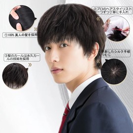 ynnyee Men's Wig, 100% Human Hair, Hand Planted, Casual, Wig, Room Size, Selectable, Breathable, Business, Aged, Gentle, Style, No Barre, Black Hair Wig M/L