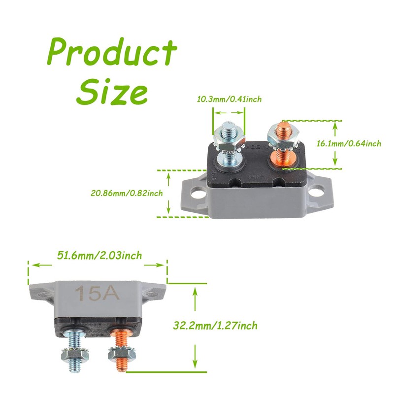 EPLZON 15A 12V-24V Automatic Reset Circuit Breaker with Cover Stud