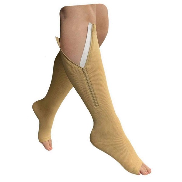 HealthyNees Open Toe 15-20 mmHg Zipper Compression Big Plus Extra Wide Calf Sock