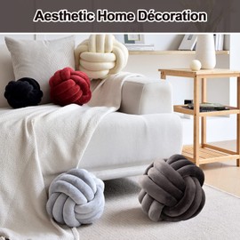 ZAKUN Knot Pillow Ball, Soft Round Throw Pillow Cushion Home Decorative Ball Pillows, Handmade Plush Throw Knotted Pillow for Home Décor Play Knot Ball(7.87inches,Dark Grey)