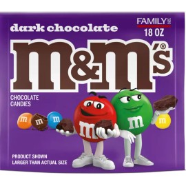 M&M'S Dark Chocolate Candy, Family Size, 18 oz Resealable Bulk Candy Bag - Dark Chocolate Candy - 18 oz