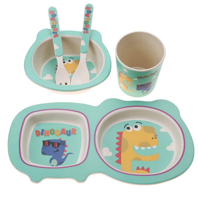 5 pcs set Eco friendly Bamboo Fiber Cartoon Children Tableware