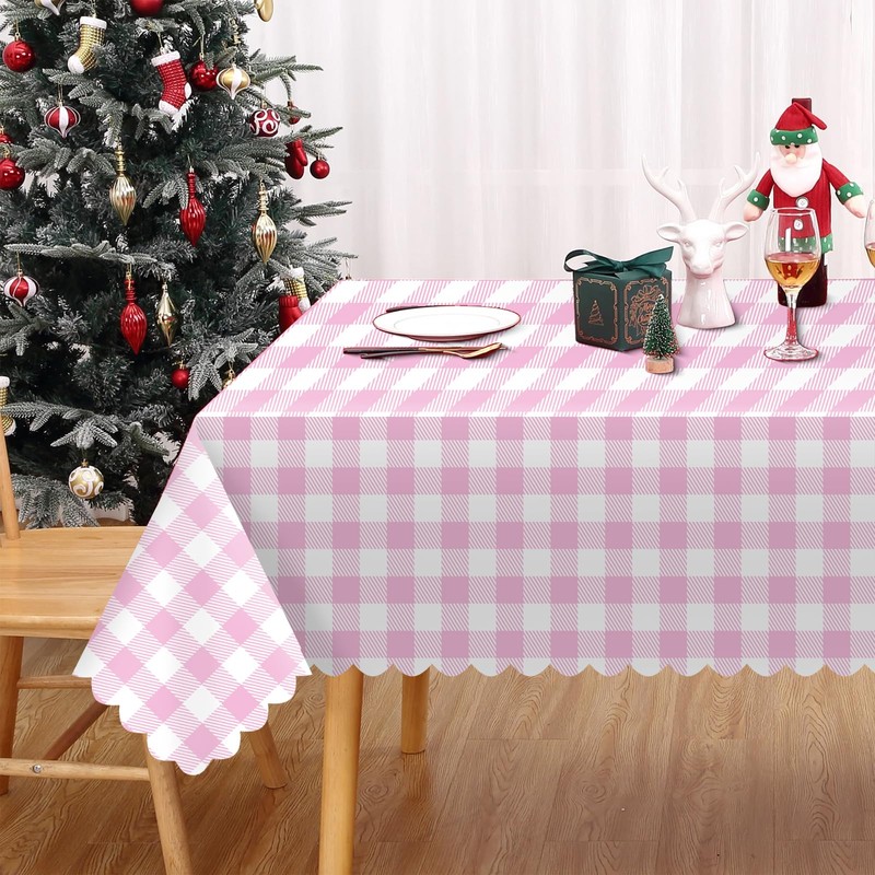 Ohkishly 2 Pack Pink Gingham Tablecloths, Pink and White Checkered