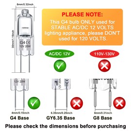 VITUNOV G4 Halogen Bulb 12V 20W, 12 Pack G4 Light Bulb Dimmable, T3 JC Type G4 Base Bi-Pin Bulb, for Under Cabinet Puck Light, Chandeliers, Landscape Lighting, Warm White 2700K