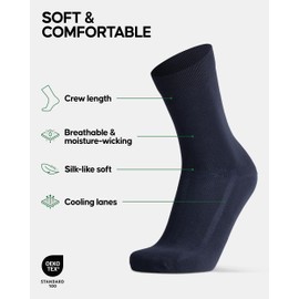 DANISH ENDURANCE Bamboo Socks, Anti Sweat, Mens Black Socks, Multipack, Bamboo Socks Women, Unisex, 6 Pack, Navy, 9-12