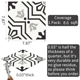 MORCART 20 Pack Peel and Stick Floor Tile, 8"x 8" Vinyl Flooring, Removable DIY Flooring for Bathroom, Kitchen, Fireplace, Stairs, Bedrooms, Wall, Pantry Room Waterproof Black White Gray