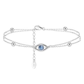 BVELA 925 Sterling Silver Double Strand Cubic Zirconia Evil Eye Bracelet Protection Jewelry For Women