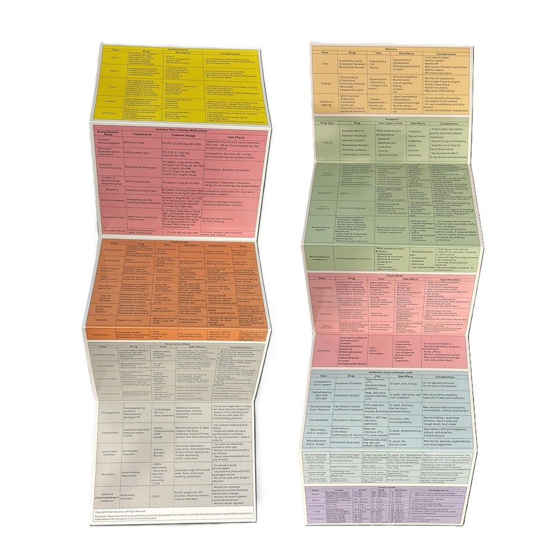 Nurse Study Guide (10 page Laminated Medication Cheat Sheet)